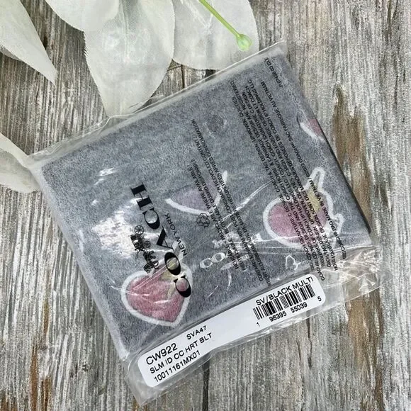 Coach Slim Id Card Case With Heart Bolt Print Wallet Bag Purse - Picture 7 of 7